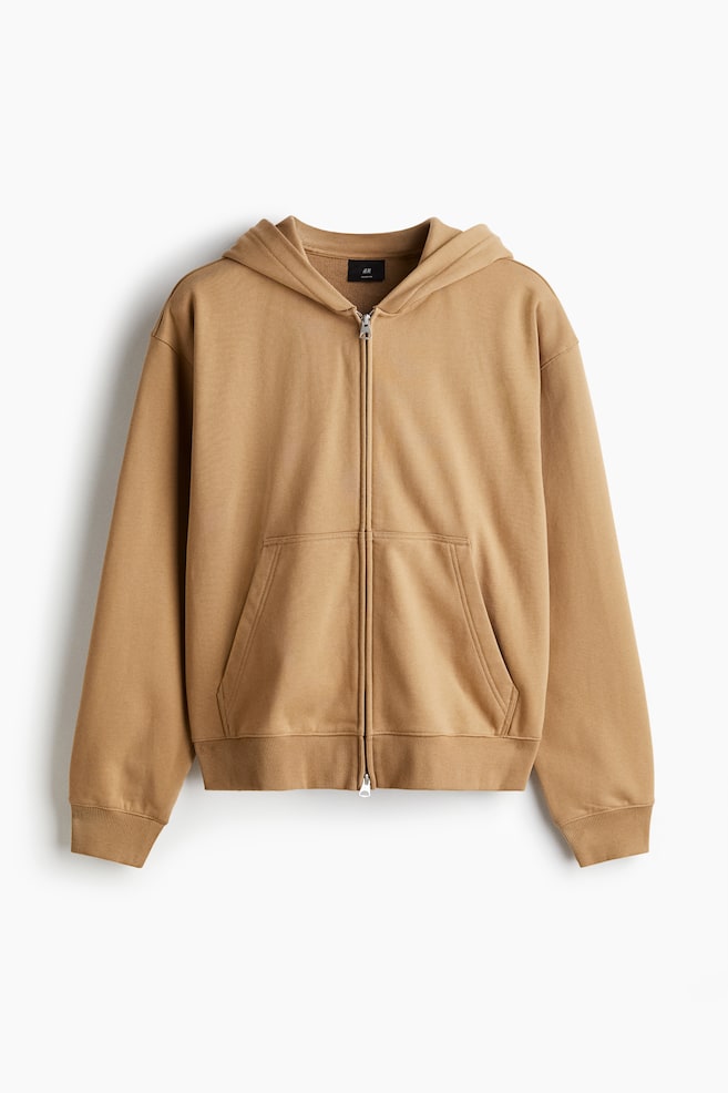 Felpa squadrata con cappuccio e cerniera Loose Fit - Beige/Blu - 1