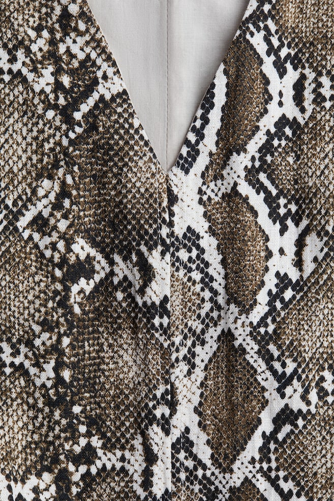 V-Neck Shift Dress - Dark beige/snakeskin pattern/Light beige - 3