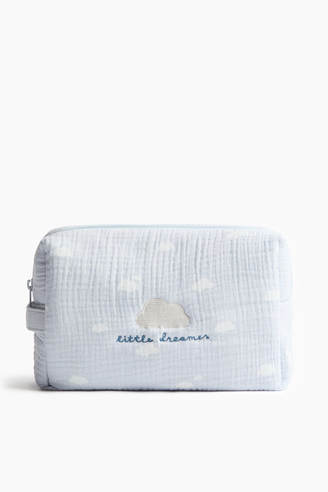 Pamuklu Muslin Bebek Bakım Çantası - Açık mavi/Bulutlar/Beyaz/Kirazlar - 1