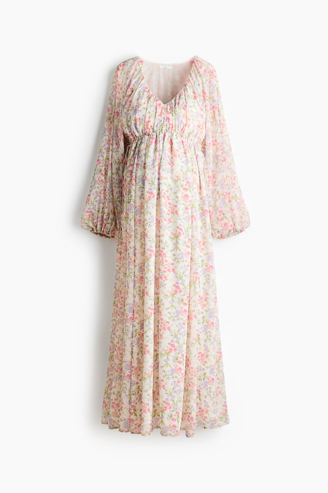 MAMA Maxikleid mit Ballonärmeln - Cremefarben/Geblümt/Weiß/Geblümt/Mattblau - 1