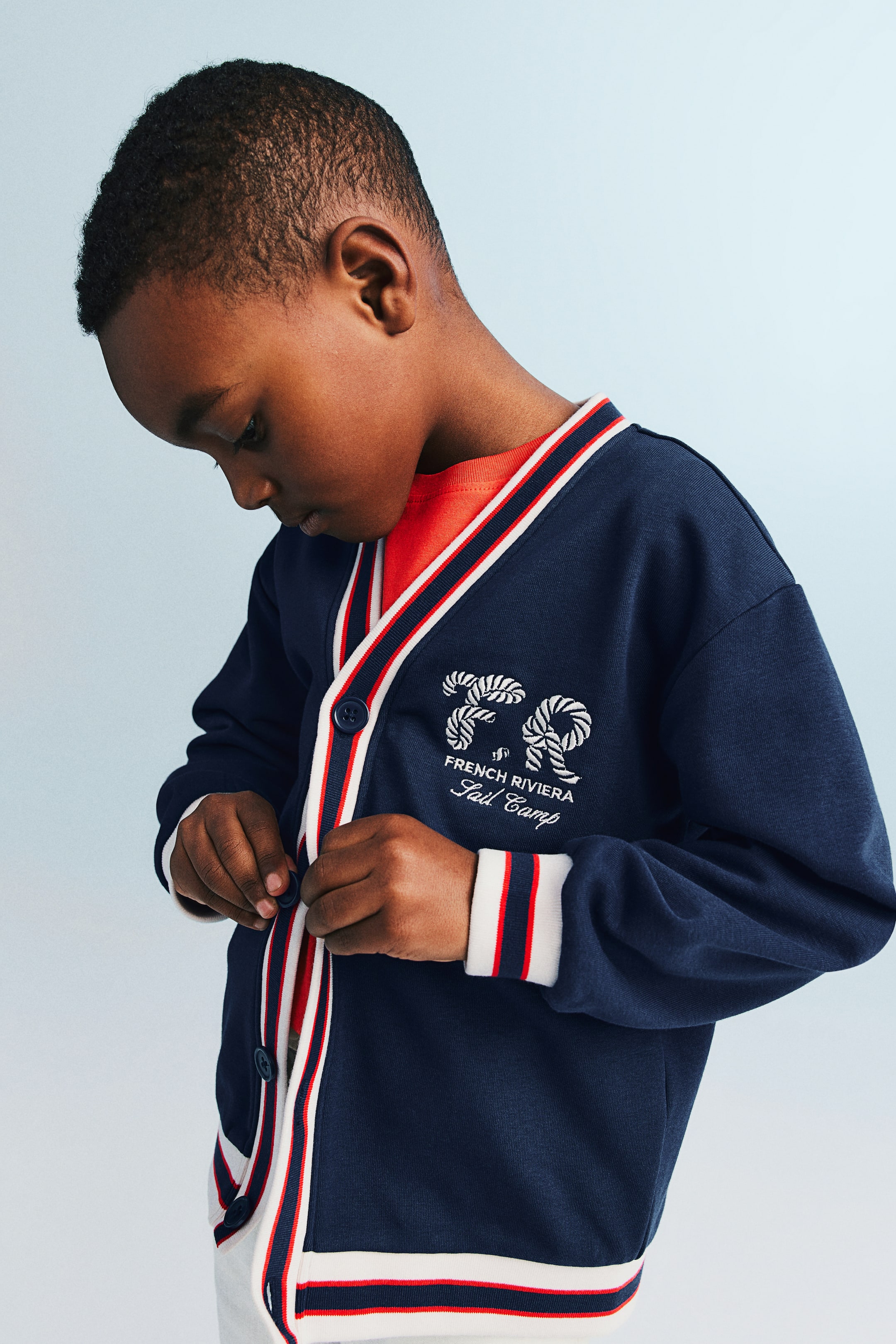 Embroidered-motif sweatshirt cardigan - Navy blue/French Riviera - Kids ...