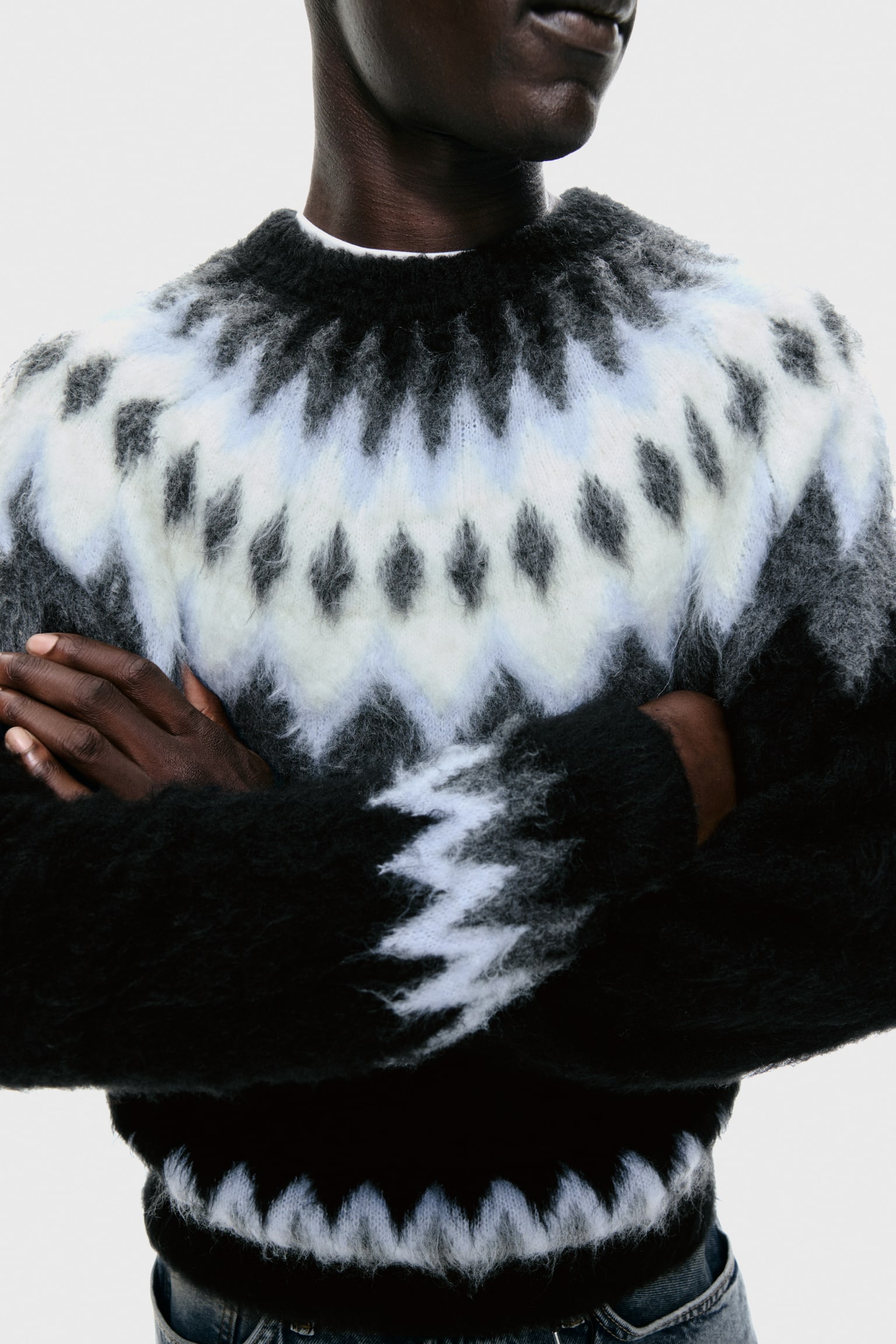 Loose Fit Jacquard-knit jumper - Black/Patterned - 6