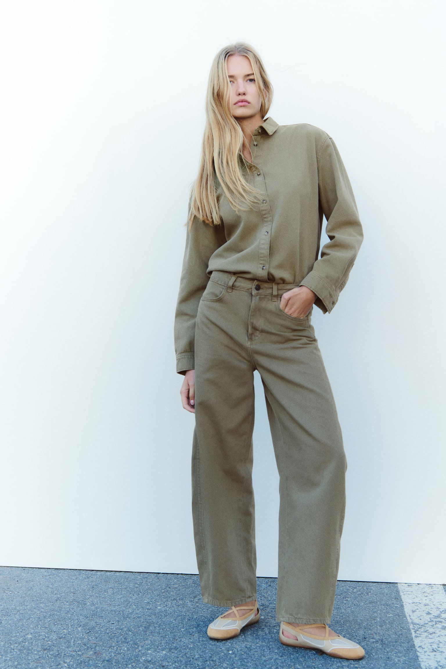 Balloon High Waist Jeans - Haki/Kot mavisi - 1