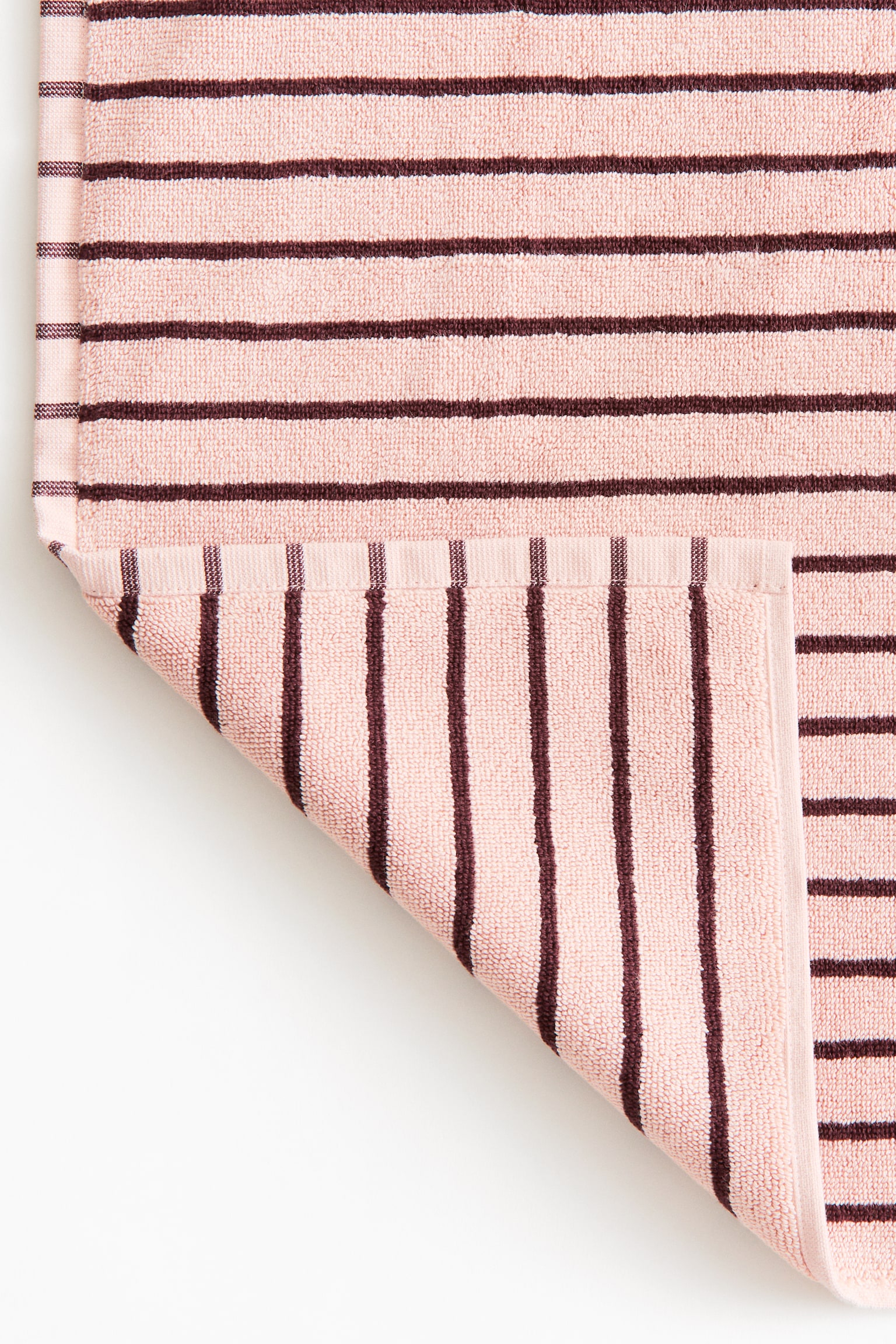 Cotton terry bath mat-Light pink/Burgundy striped - 3