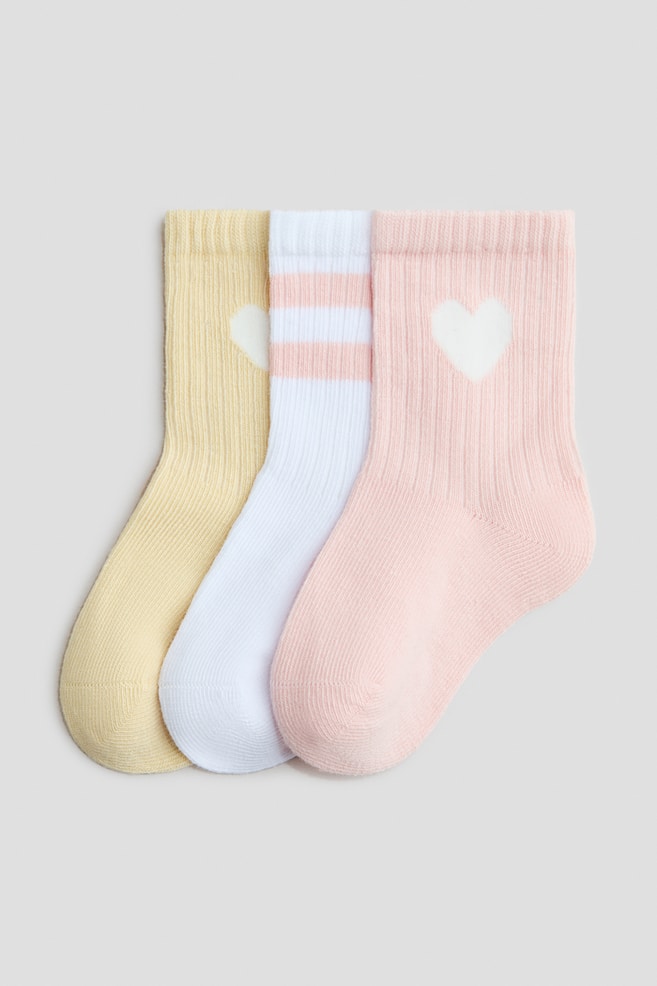 3er-Pack Socken - Hellrosa/Gelb/Weiss/Gestreift/Weiss/Dunkelgrau/Hellgrau/Hellbeige/Rosa/Äpfel/Weiss/Beige/Teddybär/Weiss/Blau gestreift/Weiss/Gestreift/Beige/Tiere/Hellgrau/Bären/Grau/Hunde/Beige/Hund - 1