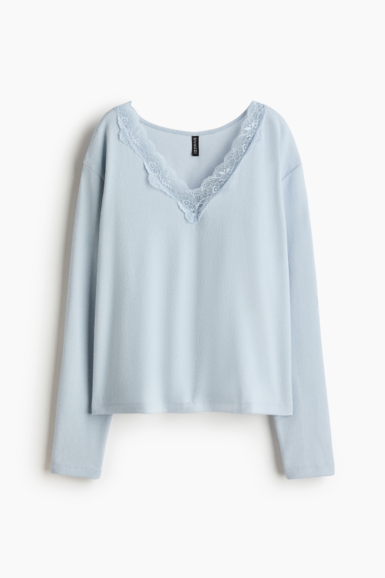 Женский топ H&M Lace-Trimmed Knit Top, цвет: Светлый синий — фото 1