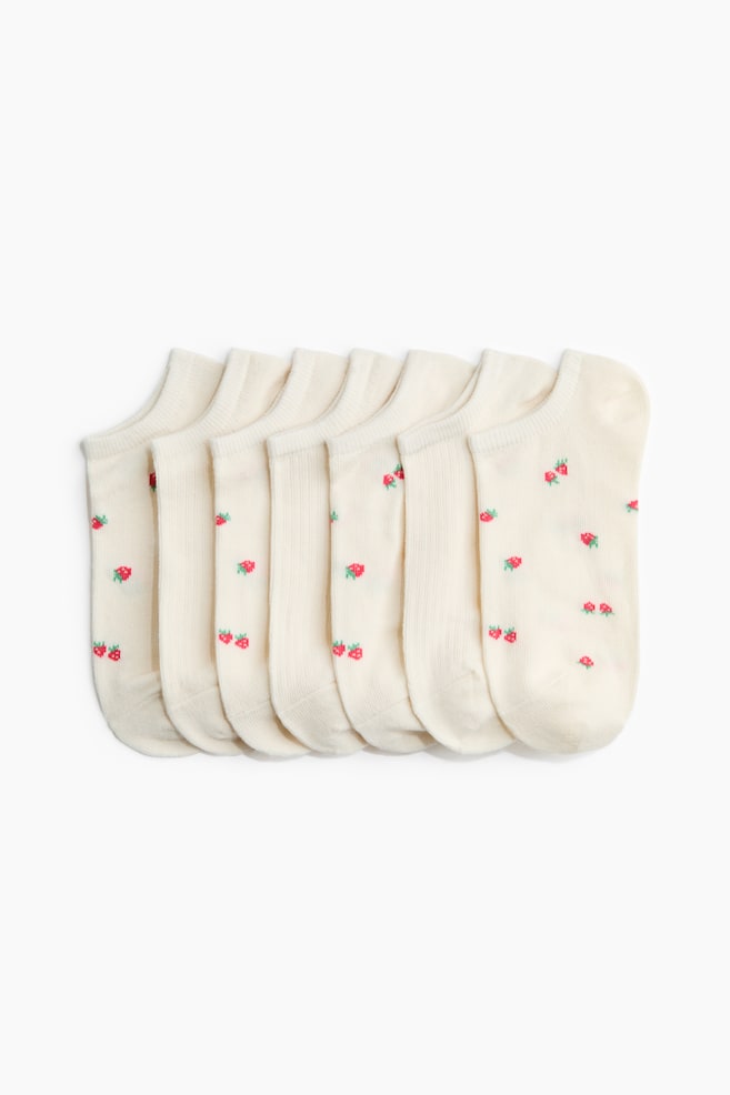 7-pack Ankle Socks - Cream/strawberries/White/Dark brown/beige/white/Cream/floral/Light pink/floral - 1