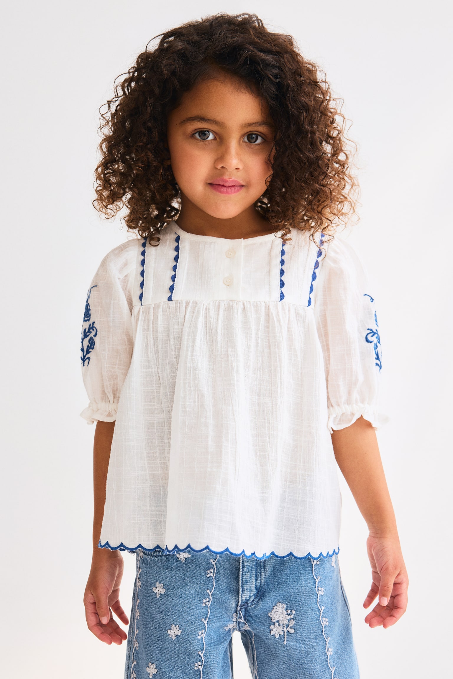 Embroidered cotton blouse - White - 5