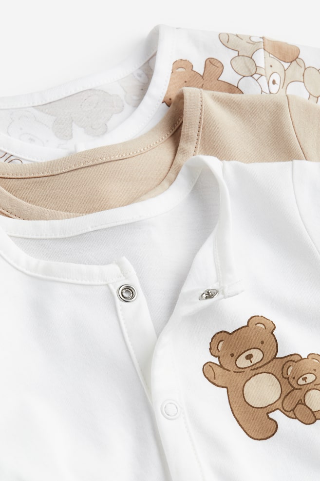 3-pack cotton sleepsuits - Light beige/Teddy bears/Light pink/Floral - 2