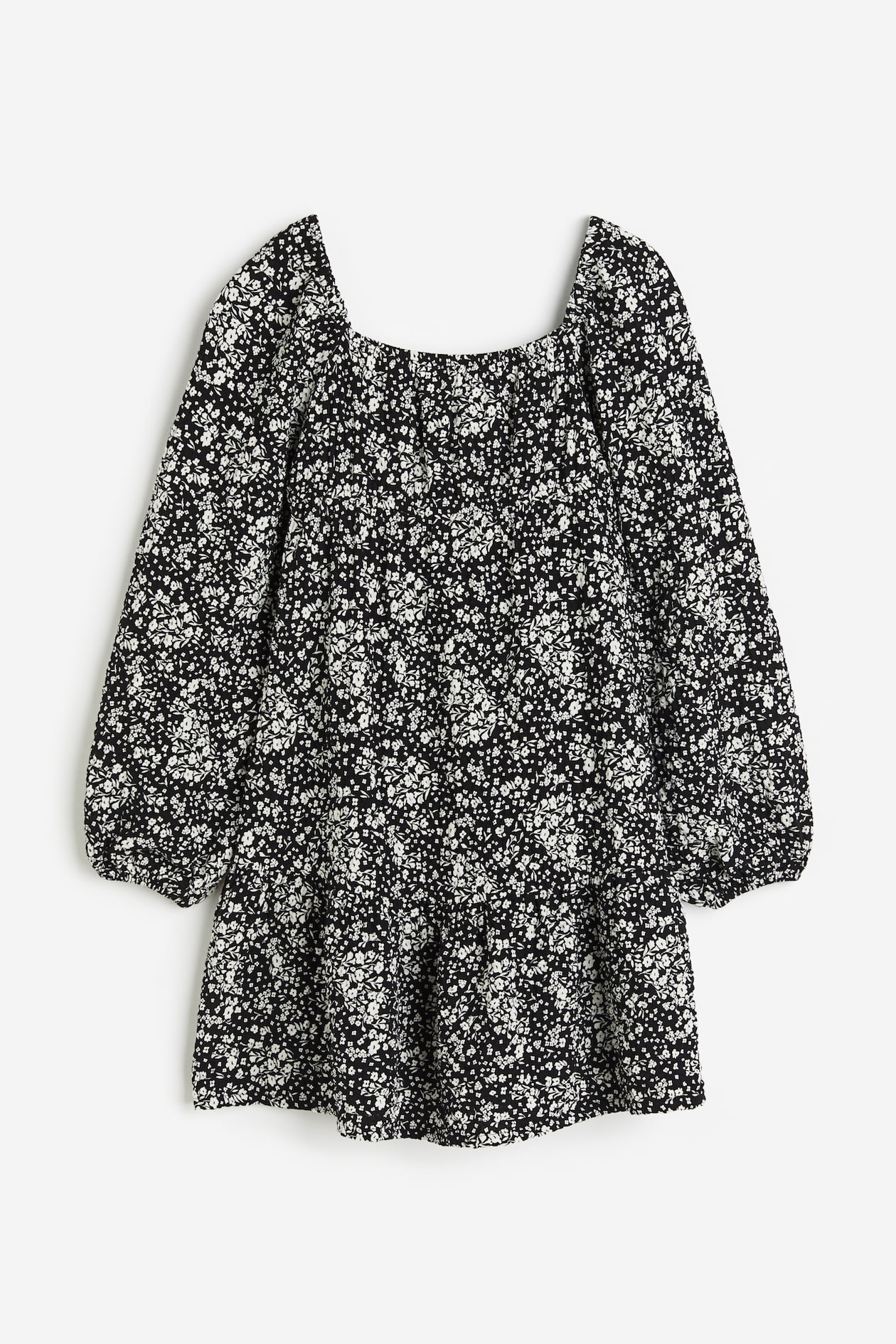 A-line dress - Square neckline - Long sleeve - Black/Floral - Kids | H&M GB