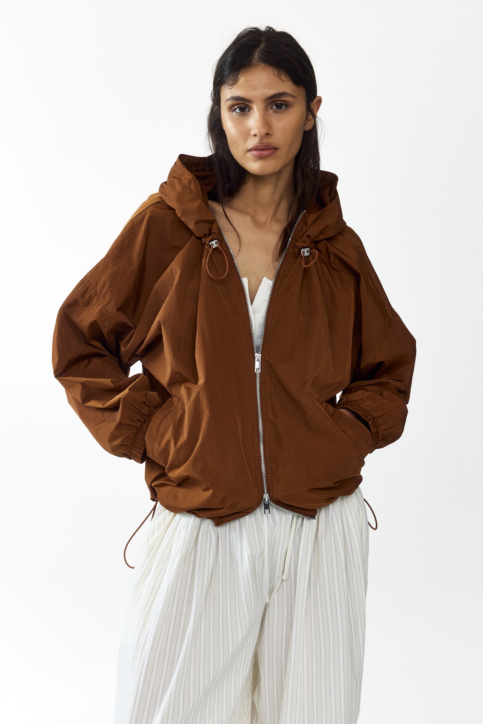 Hooded nylon jacket - Brown - 8