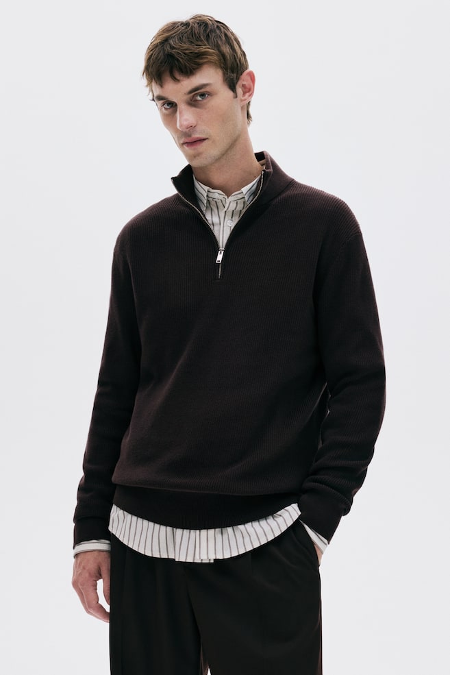 Regular Fit Half-Zip Sweater - Brown/Dark gray/Black/Navy blue - 2