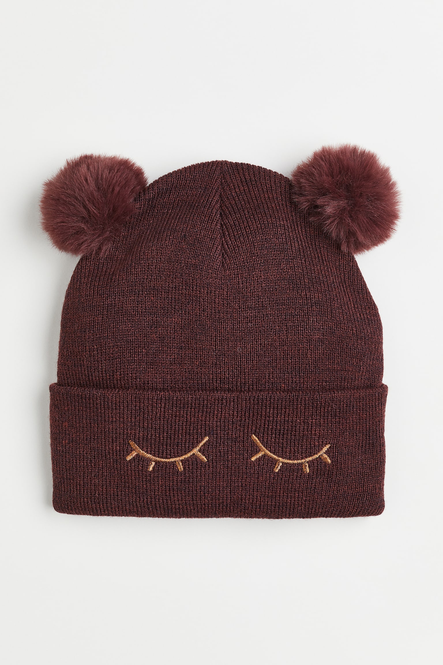 Pompom hat - Dark brown - 1