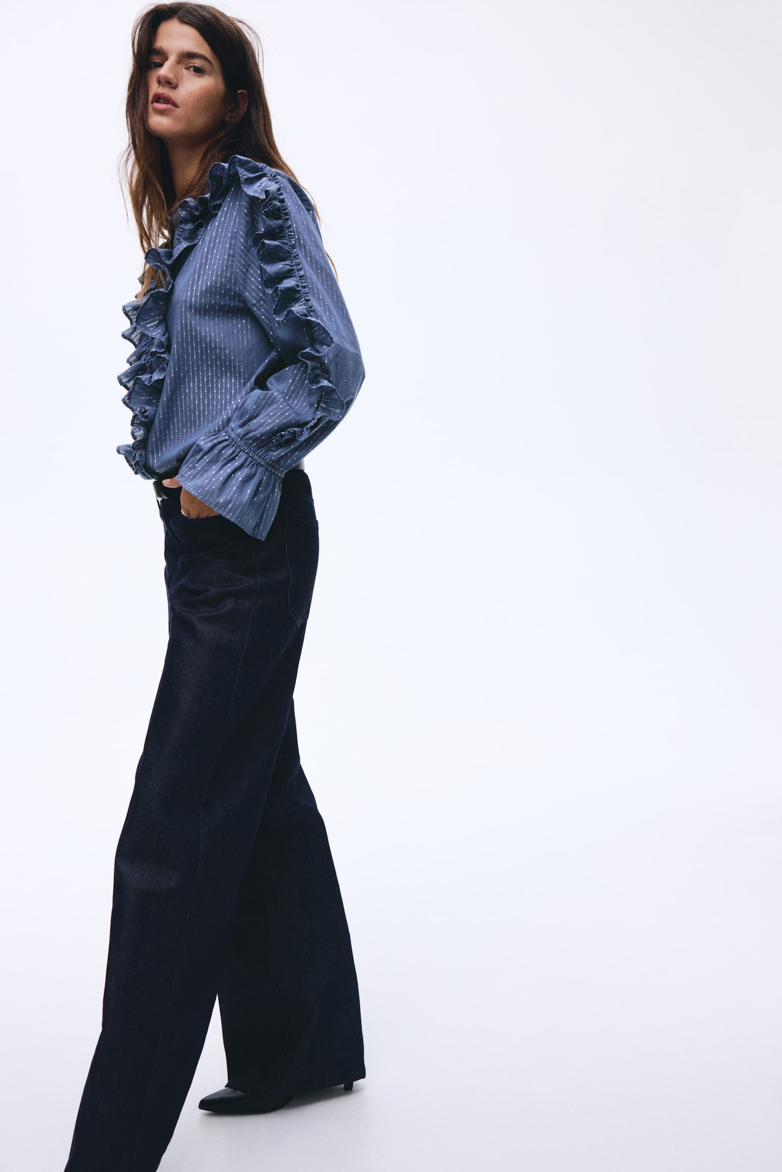 Blouse volantée - Bleu ancien/Black - 6