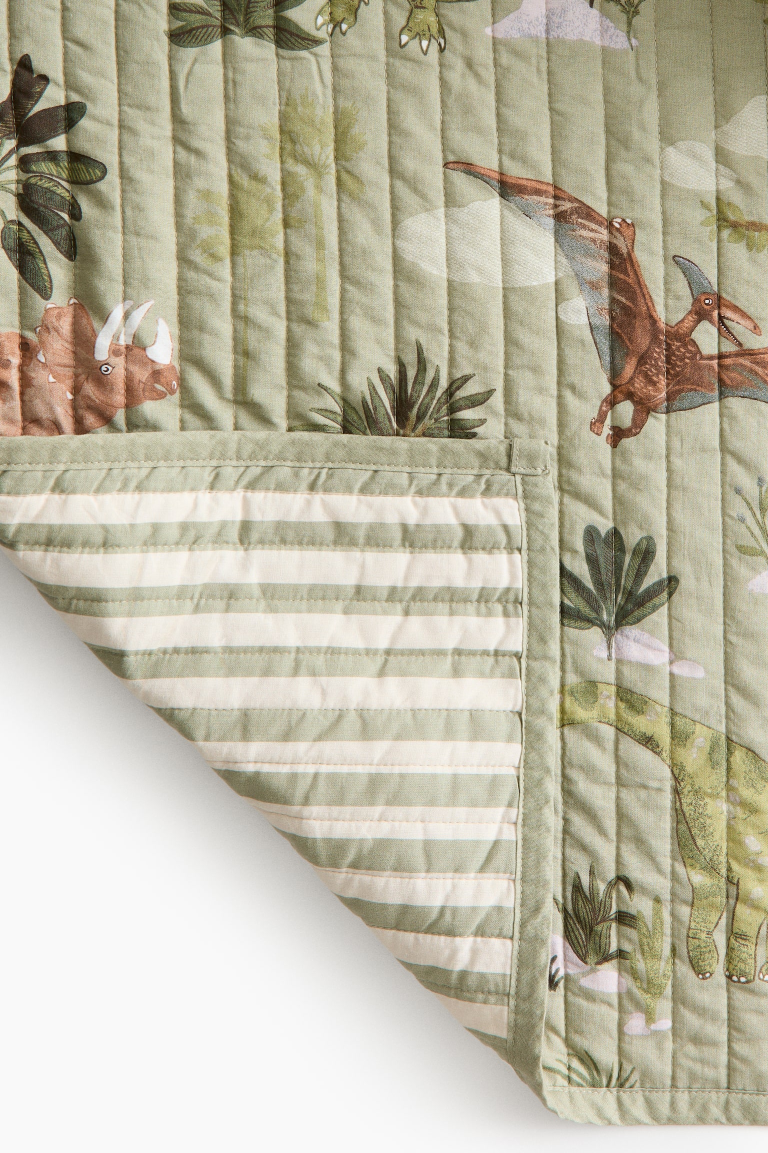 Prošívaný bavlněný přehoz na postel - Zelená/dinosauři - 6