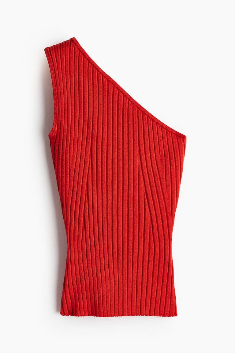 One shoulder Rib knit Top Red Ladies H M US