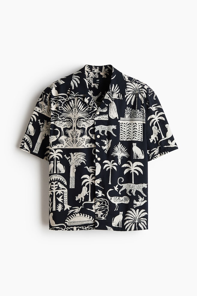 Relaxed-Fit Printed Resort Shirt - Black/Bright blue/patterned - 1