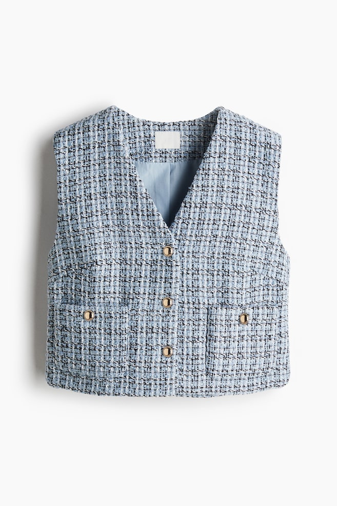 Bouclé Vest - Light blue/checked/Cream/Black/White/striped - 1