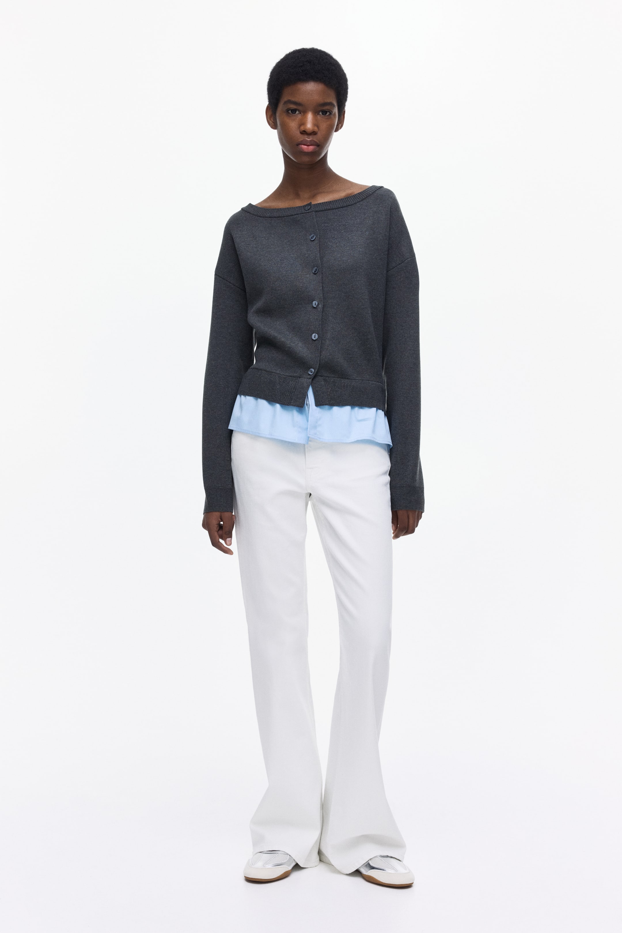 Layered Off-the-Shoulder Cardigan