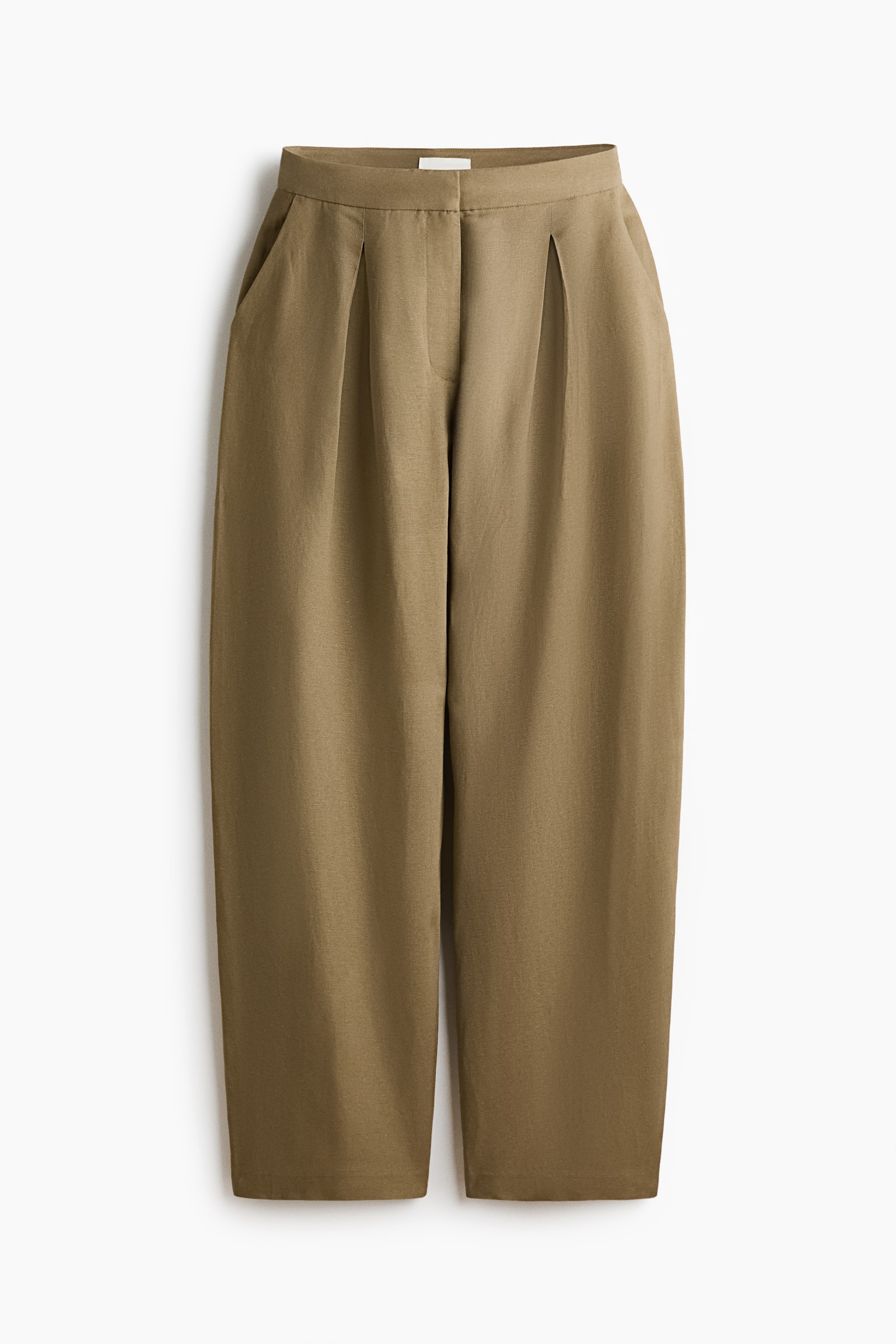 Soudkovité kalhoty z lněné směsi - Khaki zelená/Krémová/Hnědá - 1