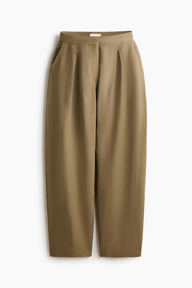 Broek van linnenmix Barrel Leg - Kakigroen/Roomwit/Bruin - 1