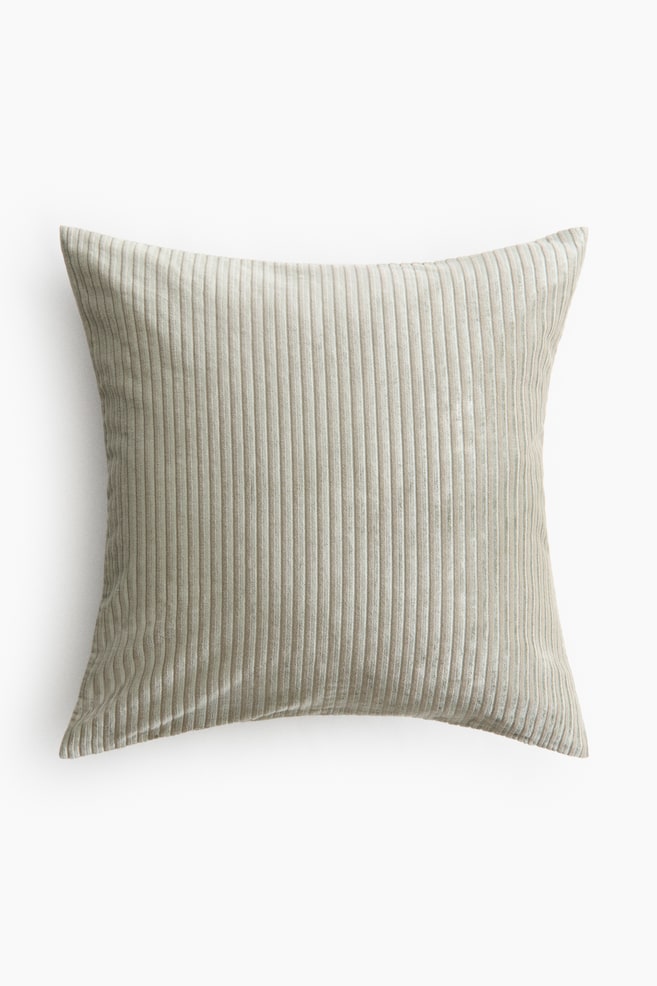 Housse de coussin en velours côtelé - Vert kaki clair/Crème - 1