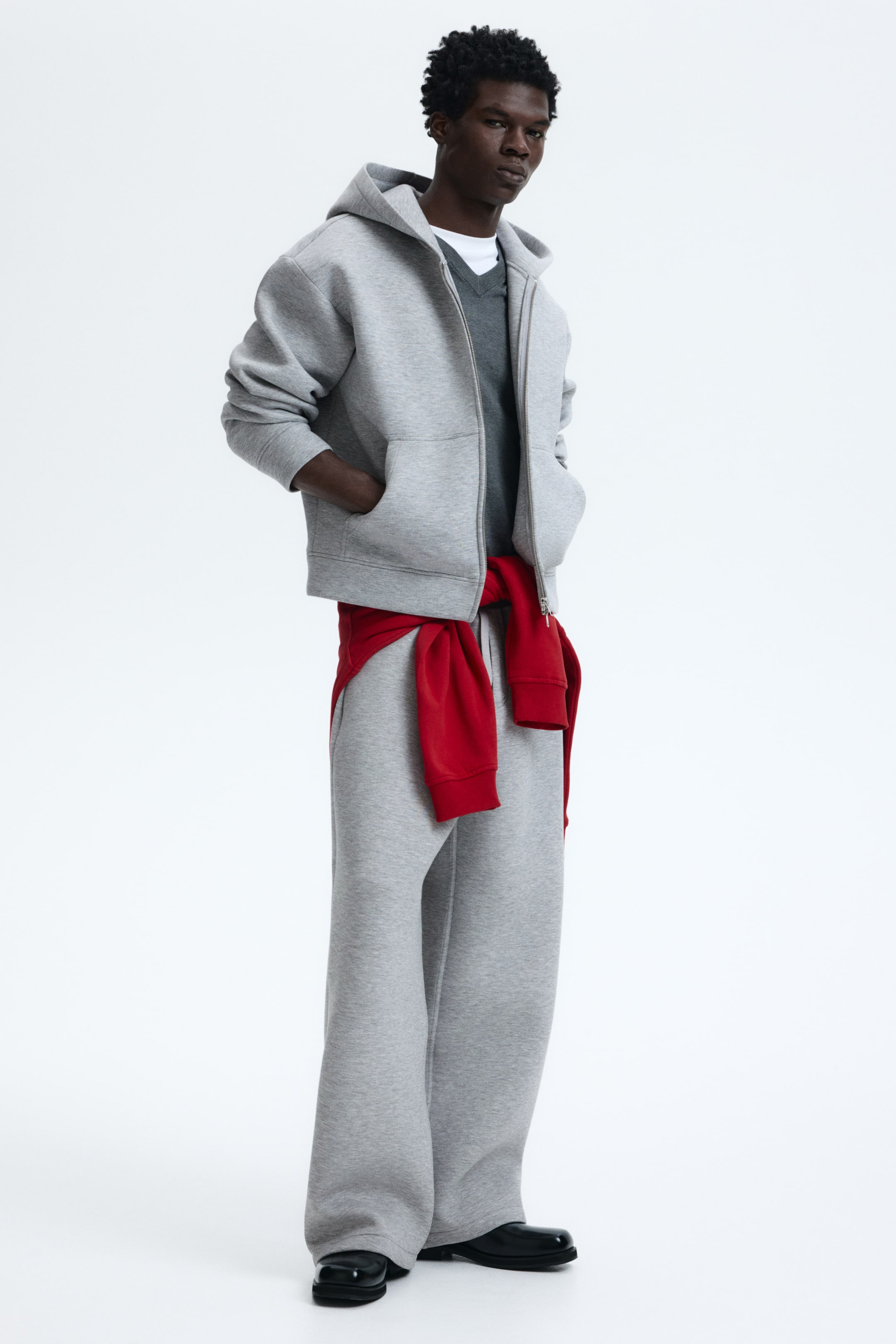 Ampliar la imagen: Sudadera Loose Fit con gorro y zíper - Gris jaspeado - Men | H&M MX 1