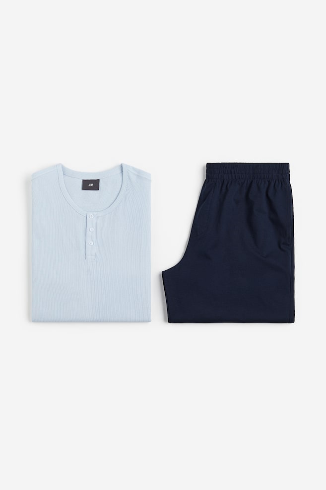 Pigiama camicia e shorts - Azzurro/Bianco - 2