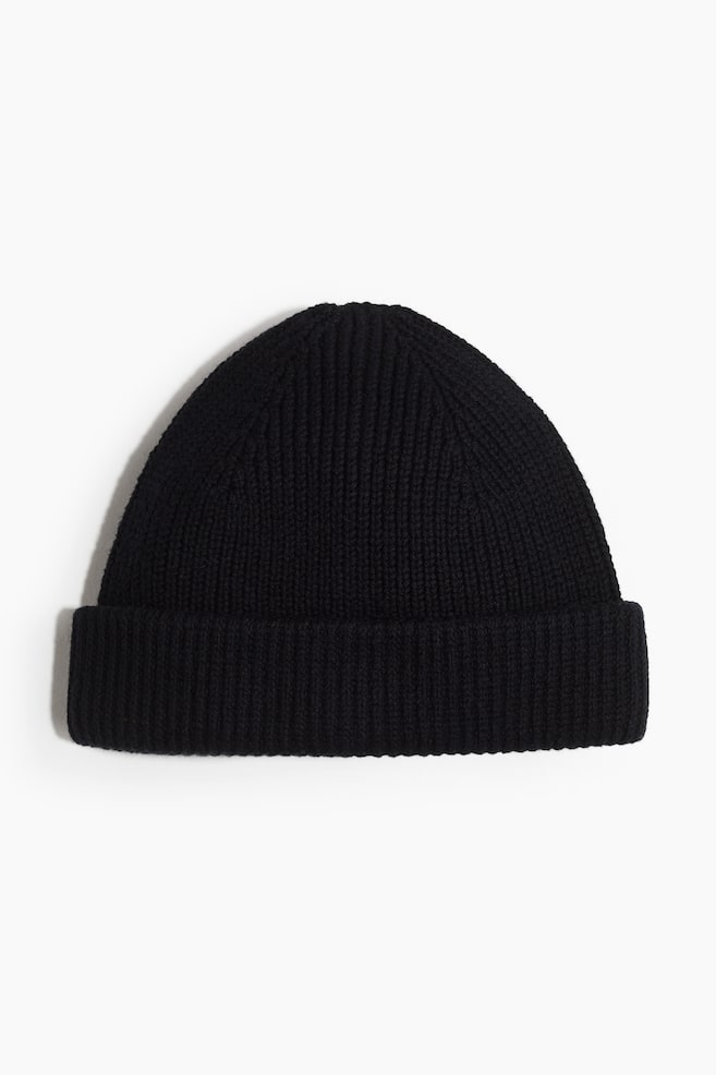 Bonnet en maille côtelée - Noir/Beige foncé - 1