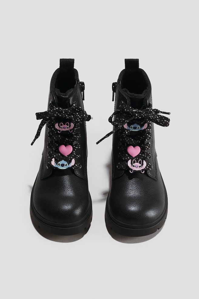 Appliquéd lace-up boots - Black/Lilo & Stitch/Dark brown/Hello Kitty - 1