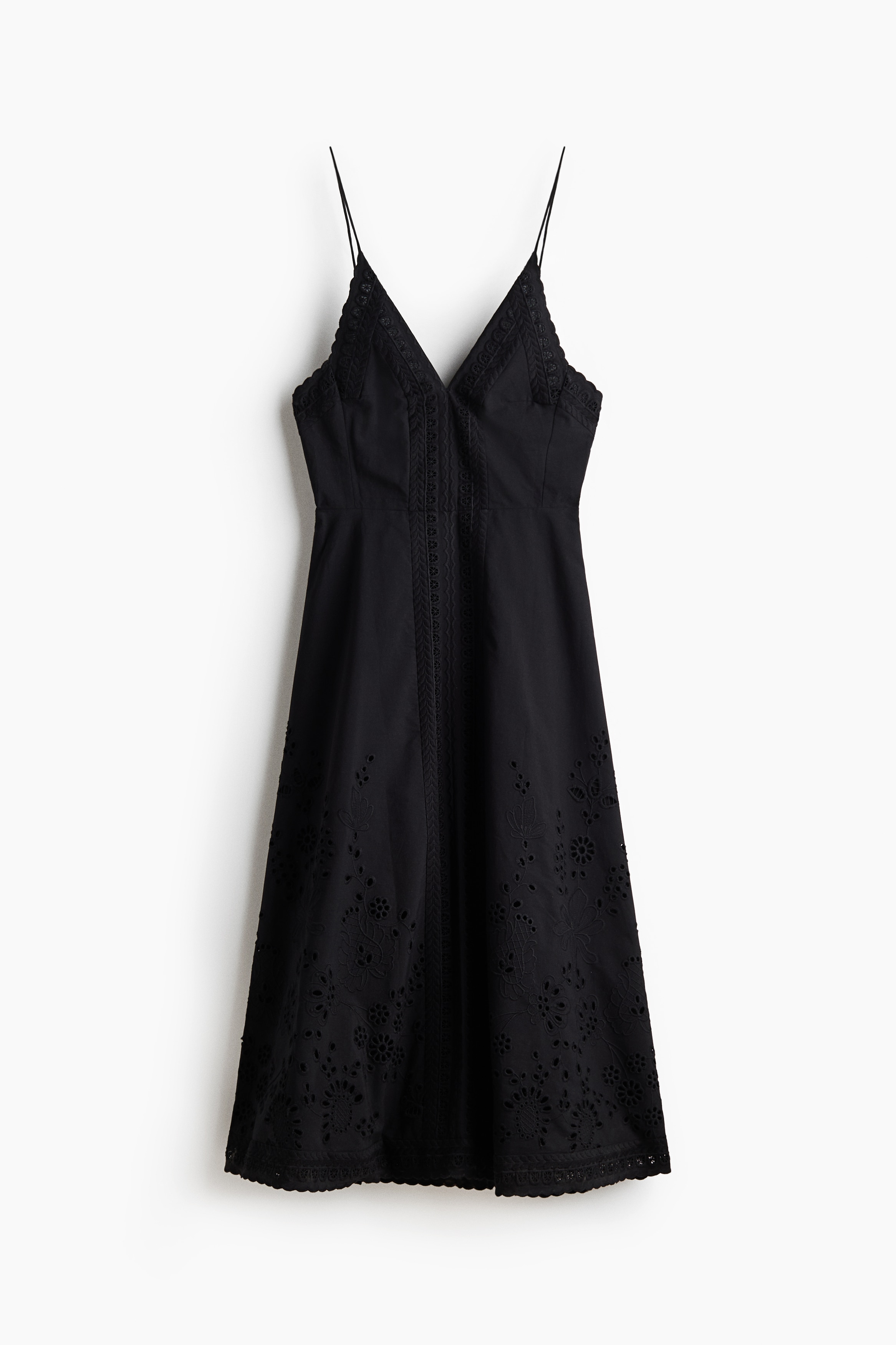 Vestido de tirantes en bordado inglés - Negro