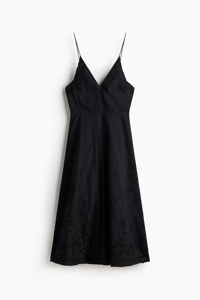 Trägerkleid mit Broderie Anglaise - Schwarz - 1