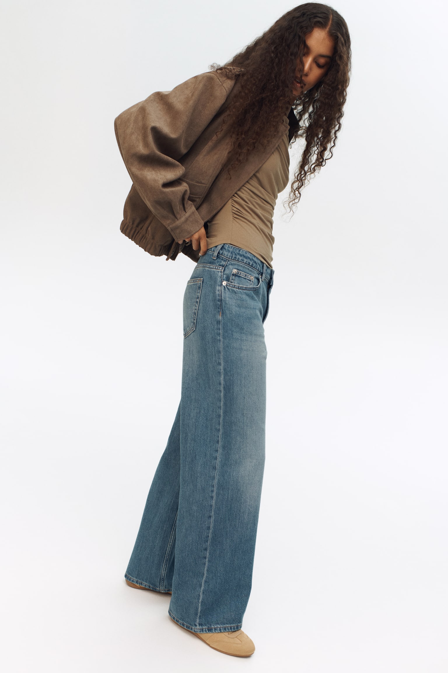 Baggy Regular Waist Jeans - Washed Denimblau/Weiss/Hellgrau/Hellbeige - 7