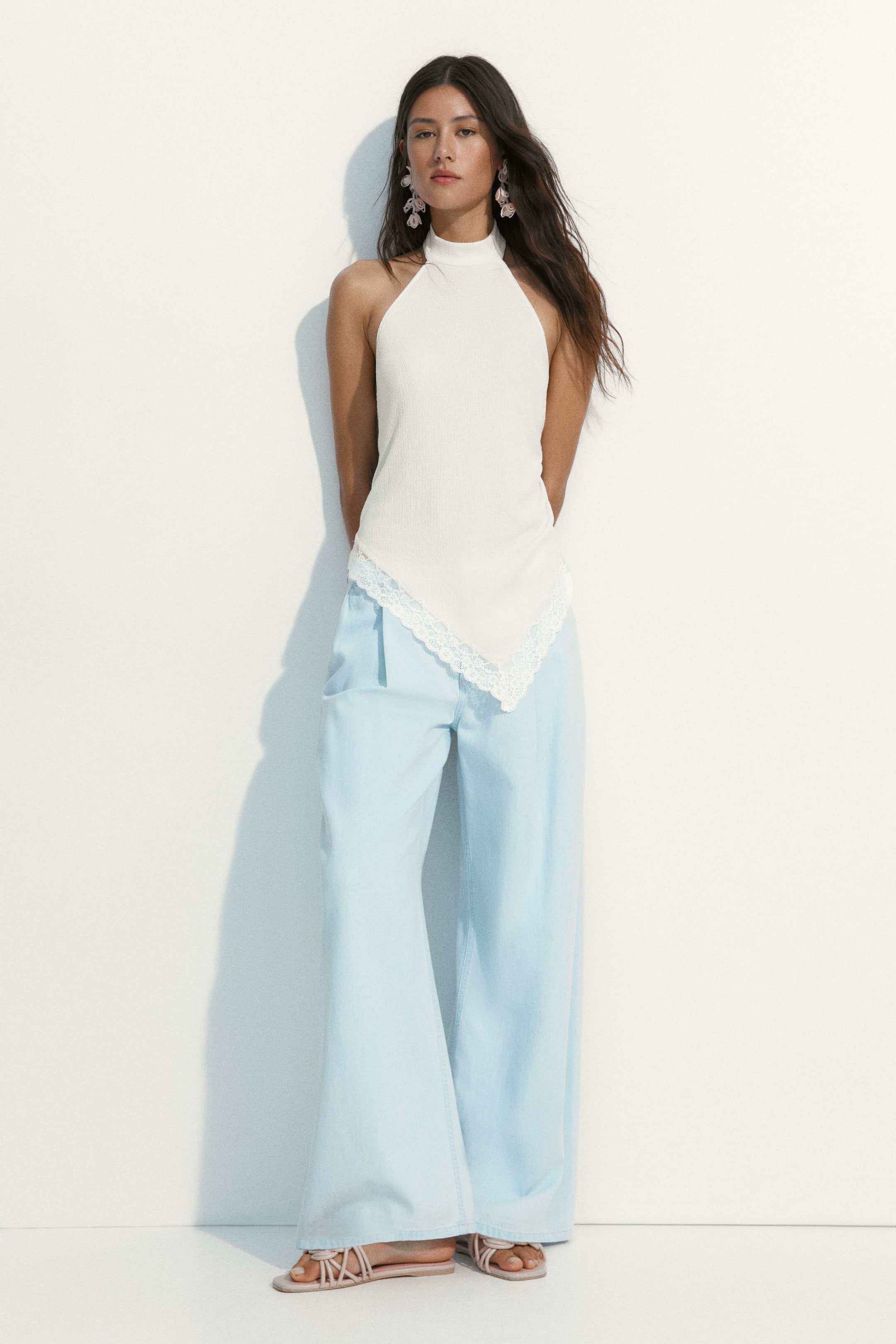 Lace-Trimmed Halterneck Top