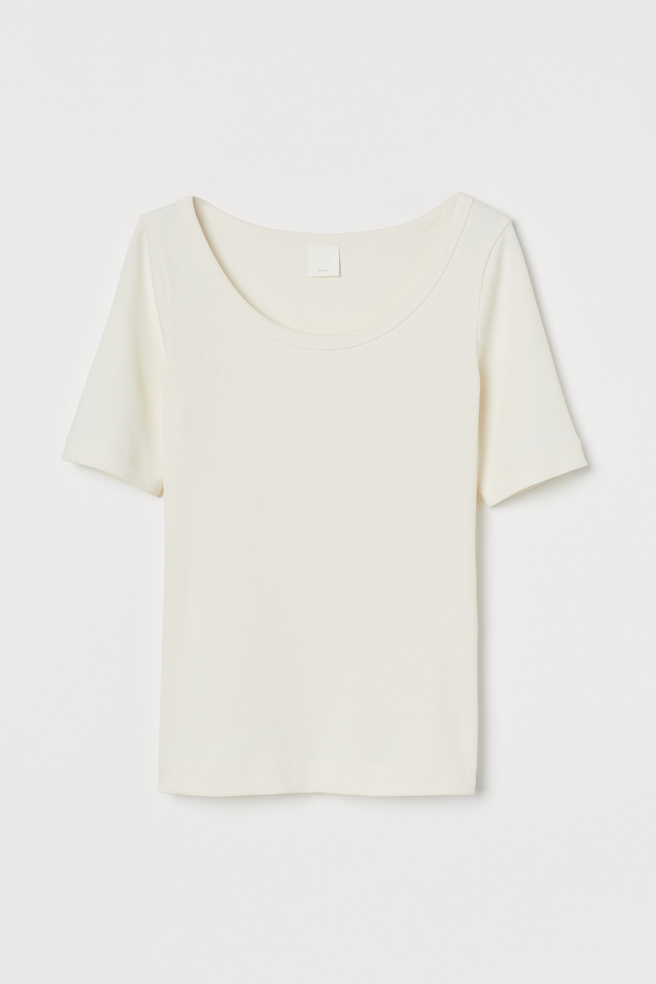 Ribbed T-shirt - Round neck - Short sleeve - Cream - Ladies | H&M GB