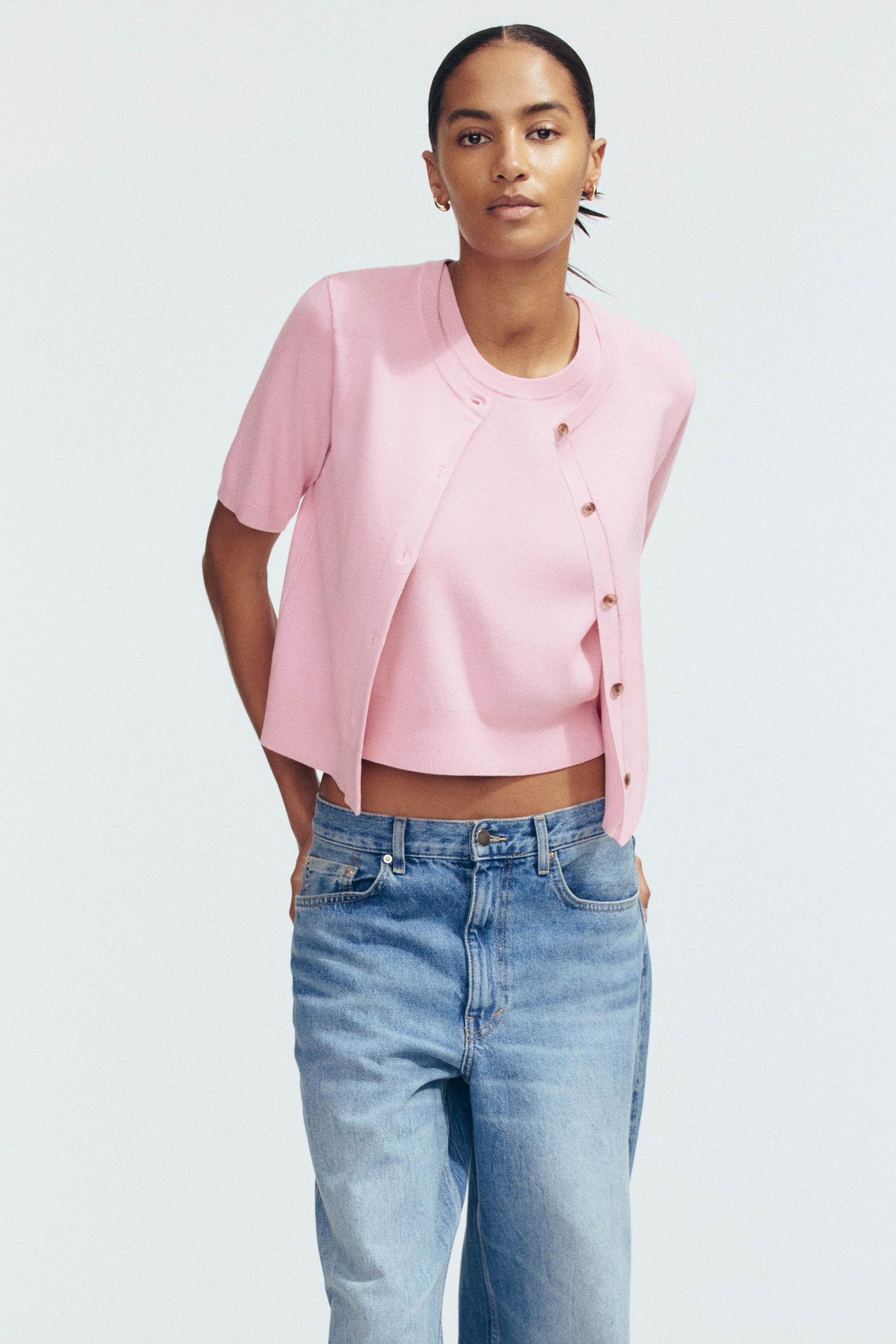 Women s Light Pink Short Sleeved Cardigan H M US women-s-light-pink-short-sleeved-cardigan-h-m-us