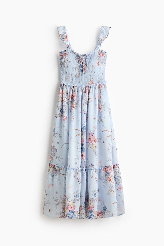 Ruffle-Trimmed Smocked-Bodice Dress