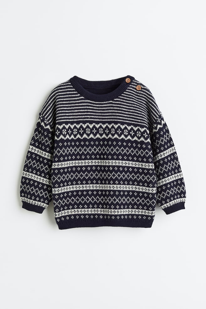 Jacquard-knit jumper - Navy blue/Patterned/Beige/Checked - 1