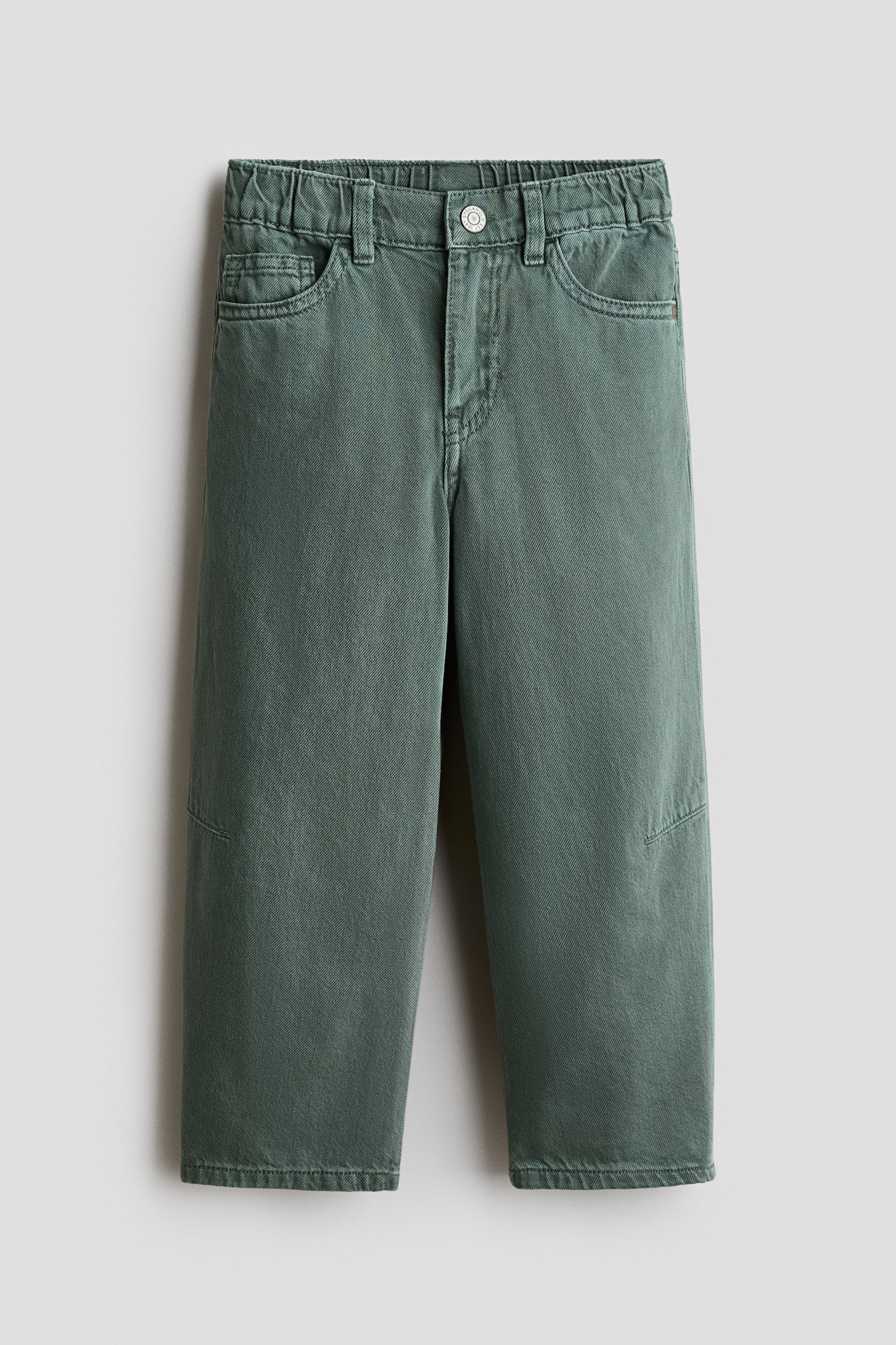 Broek van keper Barrel Leg - Donkergroen/Donkerbeige - 1