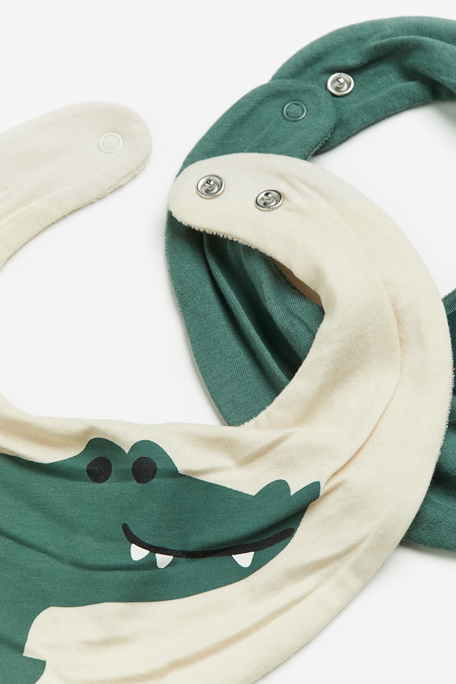 2-pak trekantstørklæde foret med frotté - Grøn/Dinosaur - 2