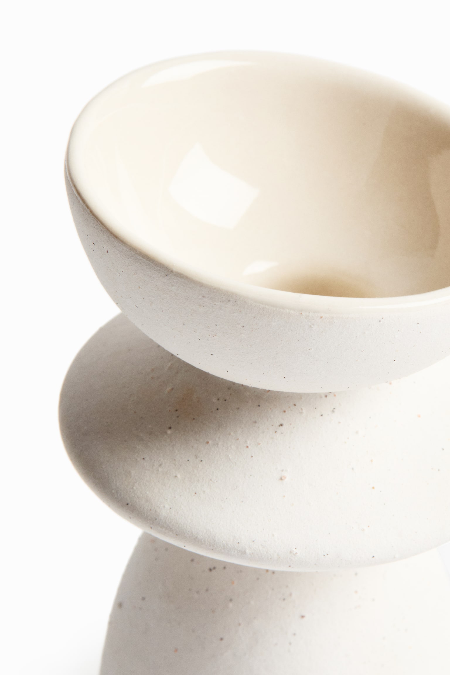 Stoneware candle holder - White/Light beige - 3