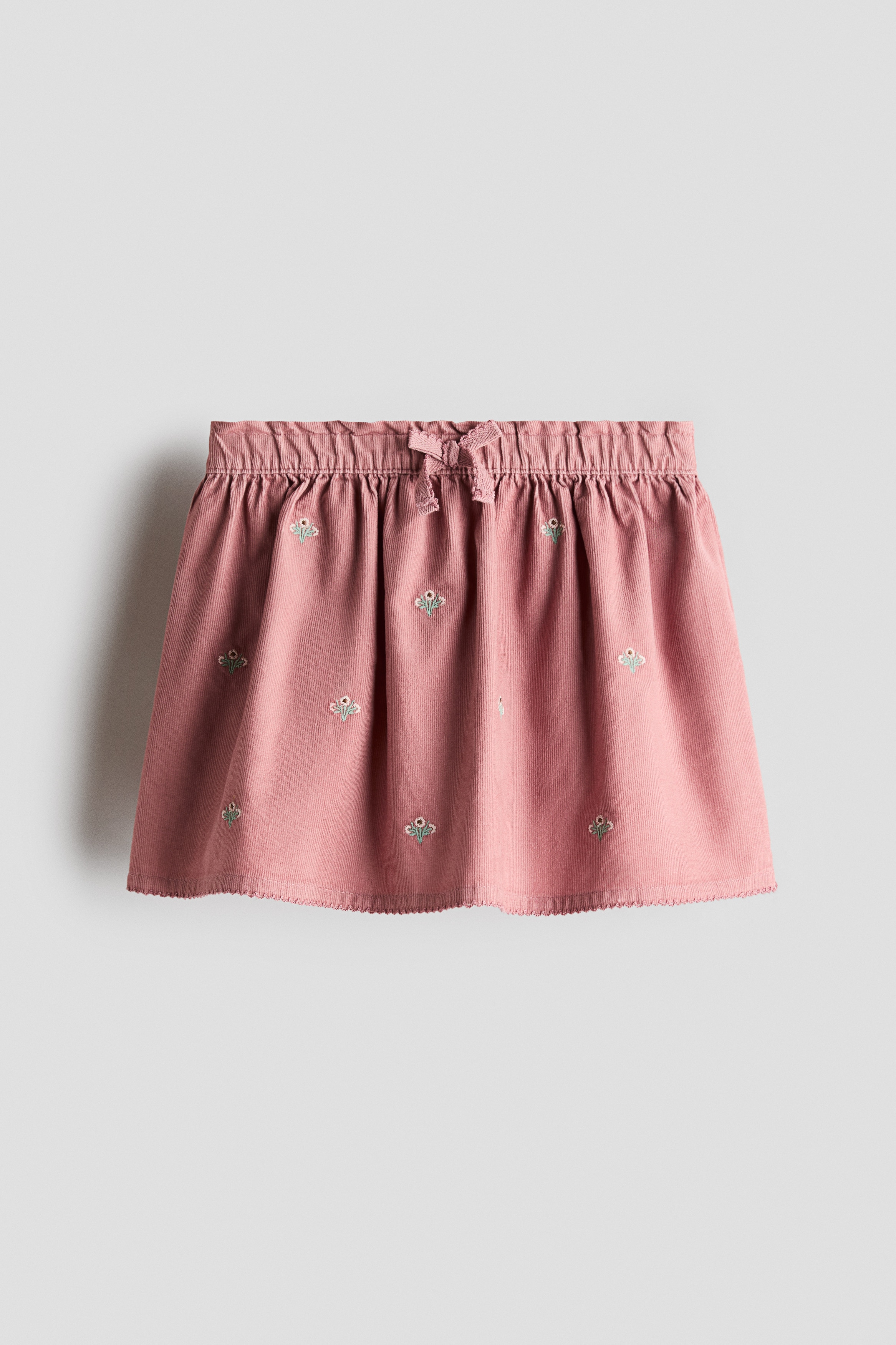 Embroidery-detail corduroy skirt - Old rose/Flowers