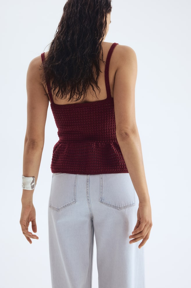 Crochet-look strappy top-Burgundy - 5