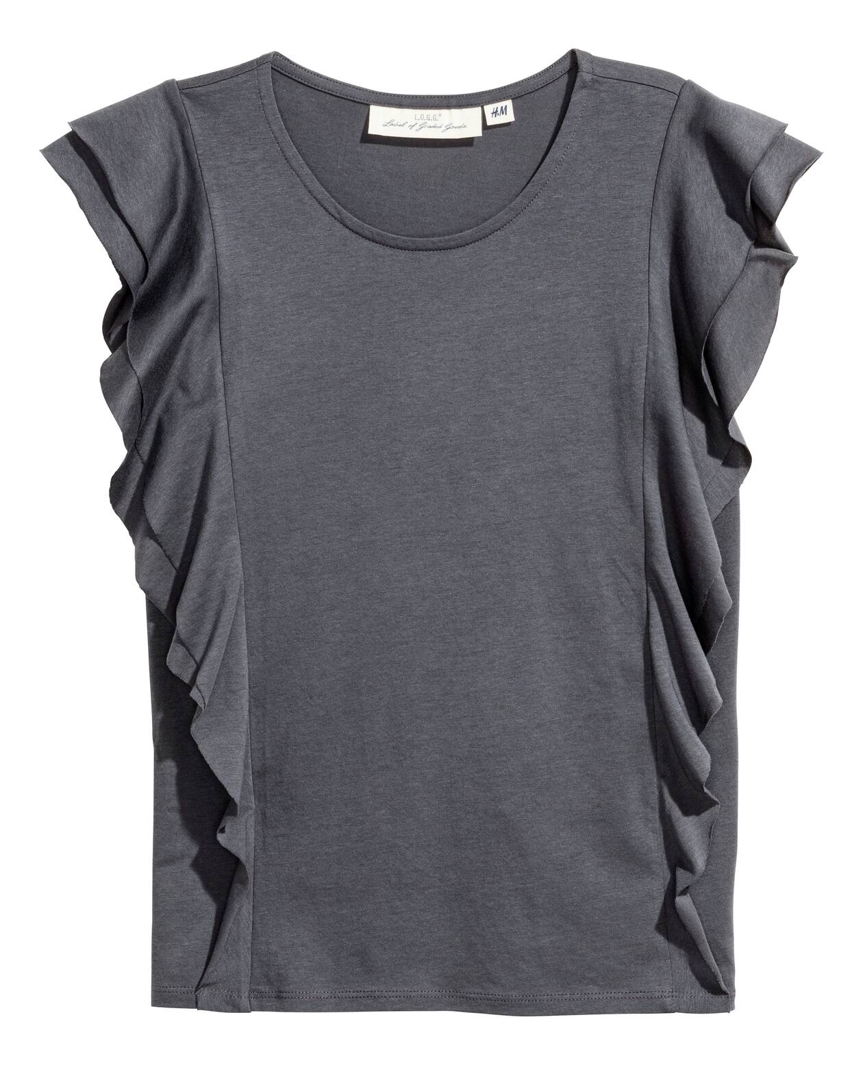 Ruffled Top - Dark grey - Ladies | H&M US
