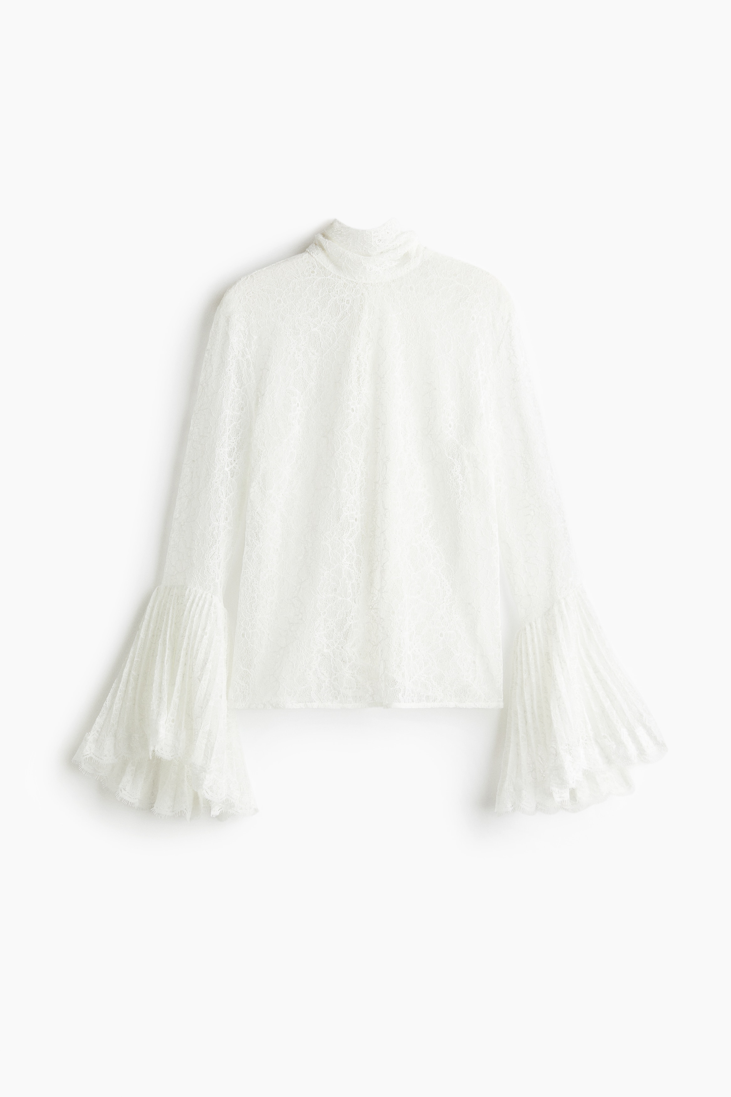 Trumpet-sleeved lace blouse - White