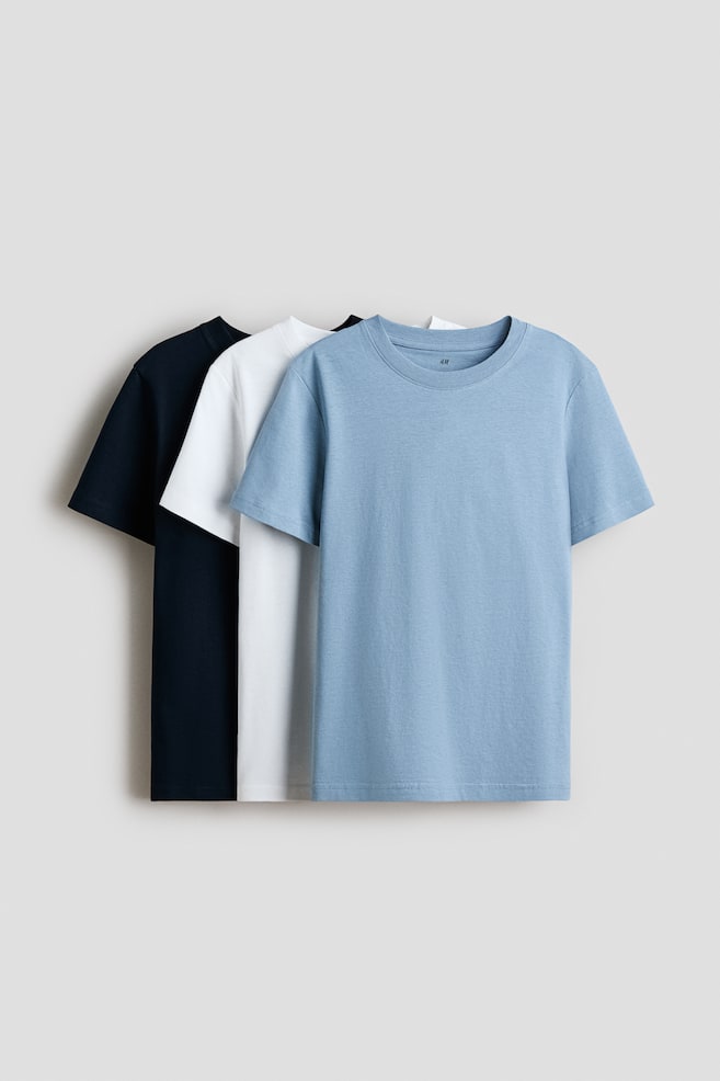 Pack de 3 camisetas - Azul empolvado/Blanco/Negro/Topo/Blanco/Gris claro jaspeado/Rayas/Beige/Gris oscuro jaspeado - 1