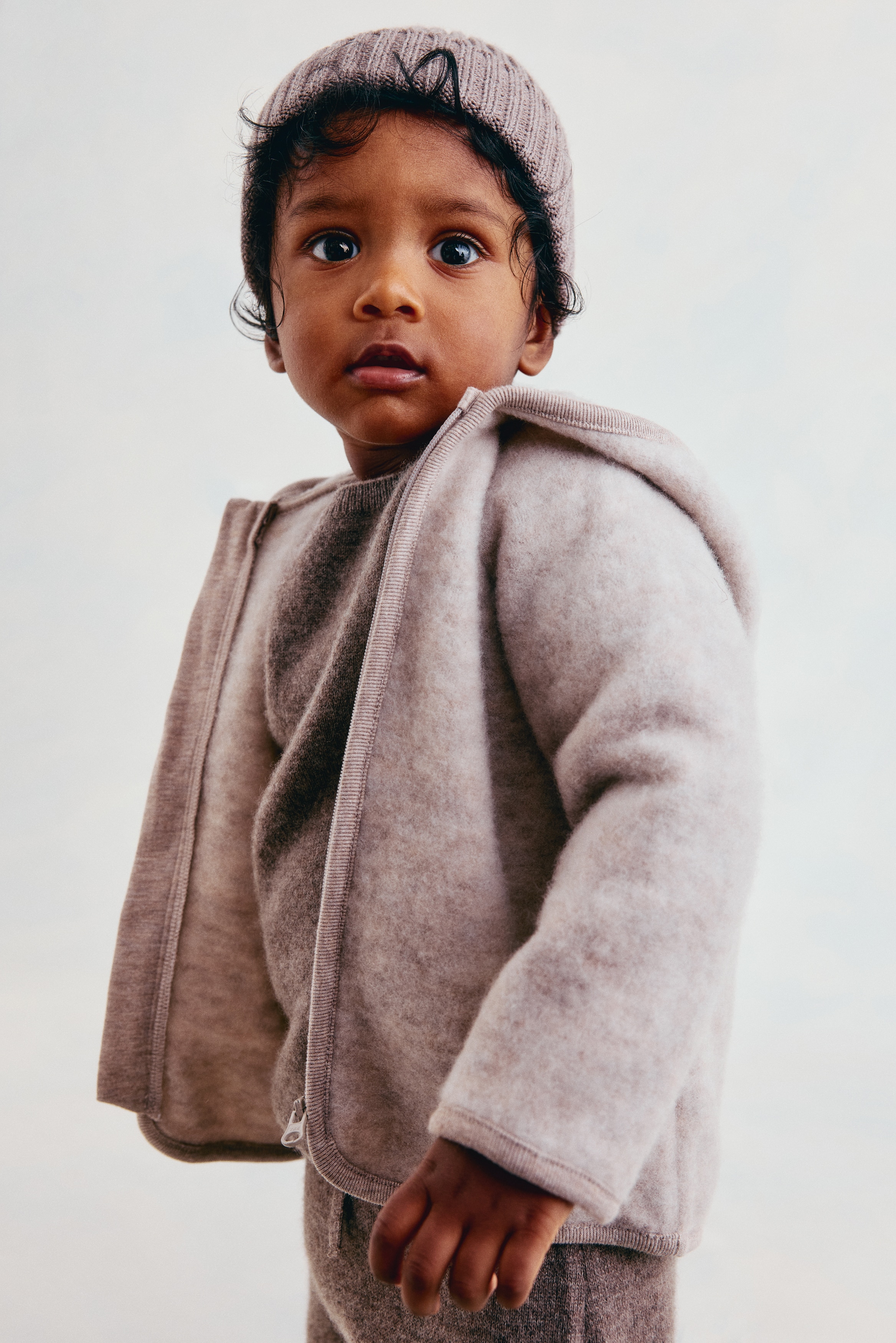 Fleece vest van wolmix - Lichtbeige/Kakigroen