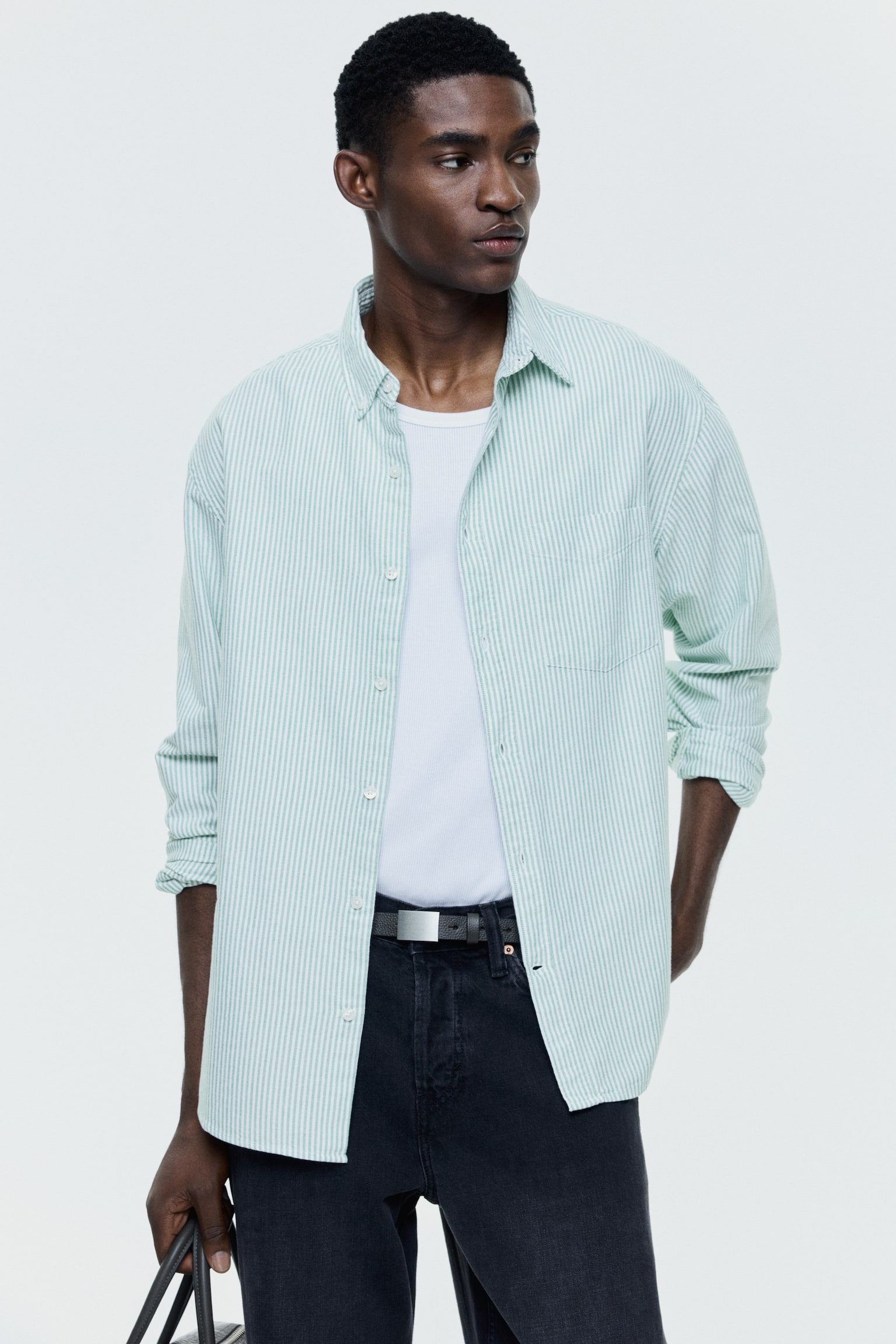 Regular Fit Oxford shirt - Green/Striped/White/Light blue/Black/Light blue/Striped/White/Pinstriped/Light blue/Striped - 1