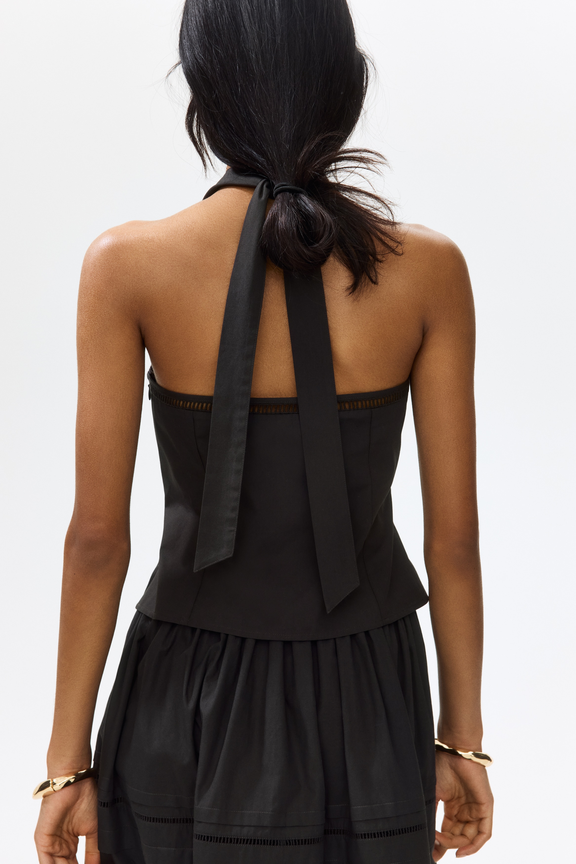 Lace-inset halterneck top - Dark brown
