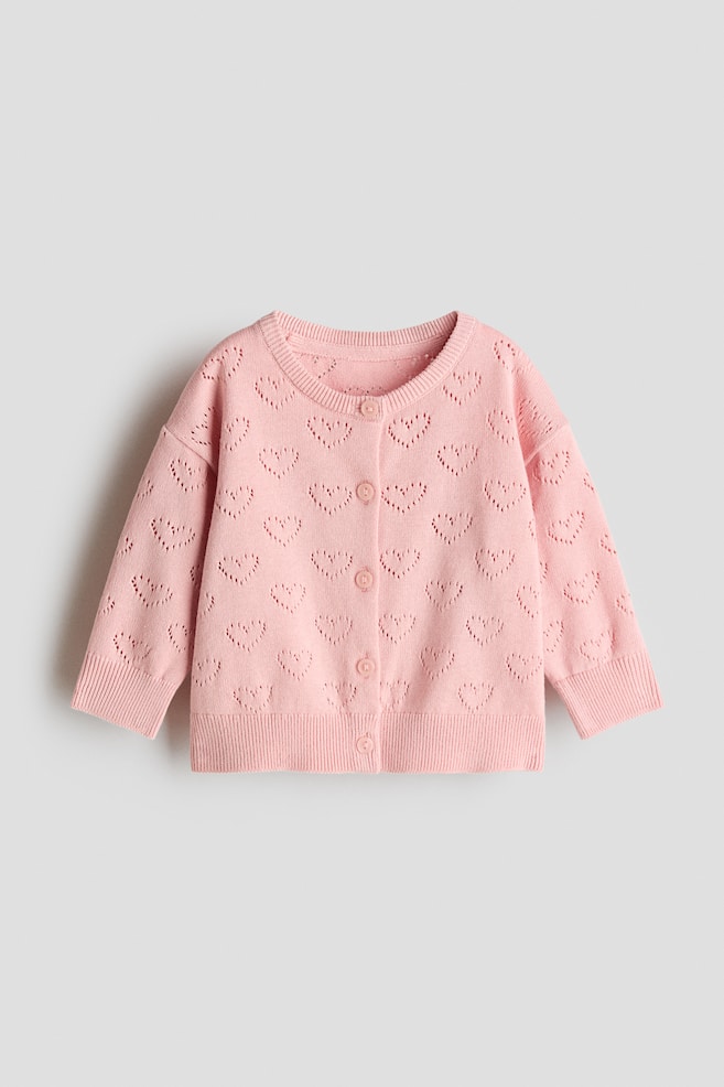 Pattern-knit Cotton Cardigan - Light pink/White/Light blue/hearts/Hot pink - 1